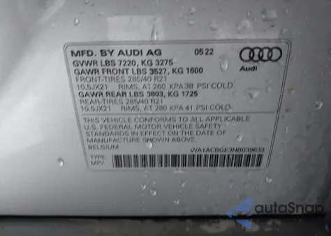 2022 Audi E-Tron S Premium Plus Quattro из США, поврежденный, VIN WA1ACBGE3NB039633